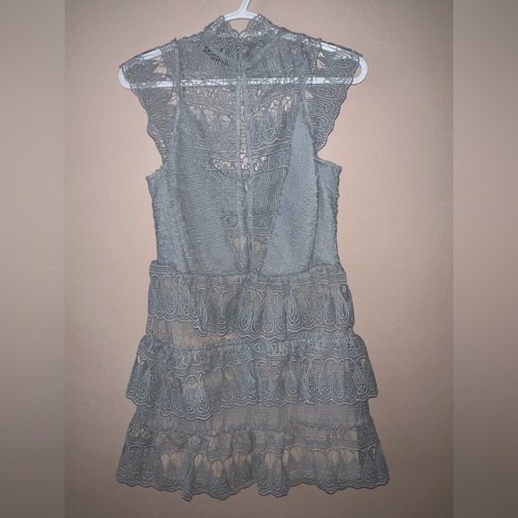 Aqua Light Blue Crochet Lace Mini Dress - Picture 2 of 3
